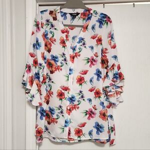 Floral Ruffle Sleeve Blouse Sz S